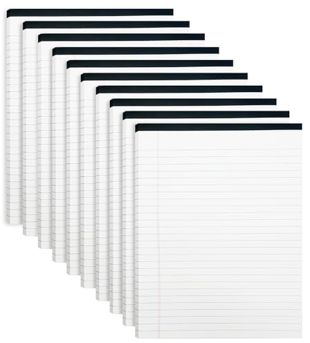 ReePlan 10 Pack A4 Legal Pad, A4 Writing Pad with 30 Sheets White Lined Paper, 80gsm Wide Ruled Notepad, Top Bound Notepad for Work, Study, Client Meetings & University Notes