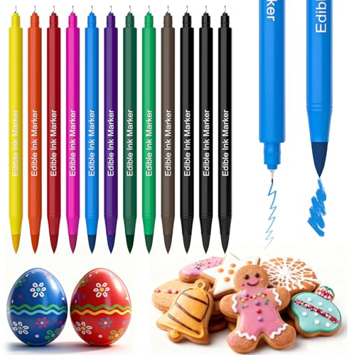 Twisweet Food Colouring Pen, 12pcs Edible Dual Tip Icing Pen, Food Grade Paint Markers for Fondant DIY, Writing & Drawing on Cake Cookies Frosting Donut Easter Eggs, Dessert Decorating Supplies