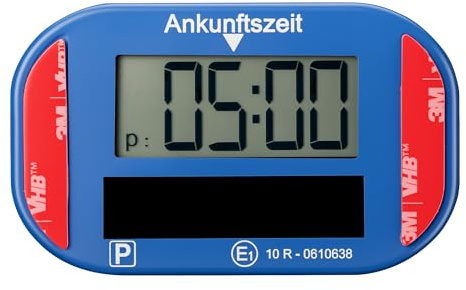 WilTec Disco de Aparcamiento electrónico con Panel Solar – parquímetro Reloj de estacionamiento Digital con Cambio automático de Hora y homologación KBA