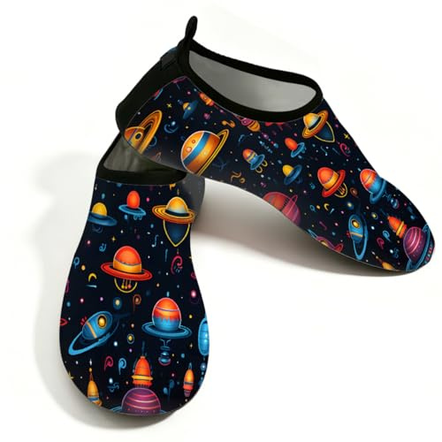 Mexpekil Strand-Wasserschuhe für Damen und Herren, rutschfeste Barfuß-Schwimmschuhe, schnell trocknend, Aqua-Socken, atmungsaktive Wassersocken für Pool, Surfen, Cartoon Planet Universe, 39/40 EU