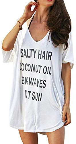 Damen Strandkleid Bikini Cover Up Sommer Strandponcho Baumwolle Badeanzug Bedecken Pareos Sommer T-Shirt
