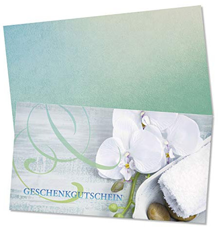 GESCHENKGUTSCHEINcom by POS-HAUER. Gutschein-Set. 25x Gutschein + Kuvert. Für Kosmetikstudios Massagen Wellness Firmen Unternehmen, blanko zum selber Ausfüllen.