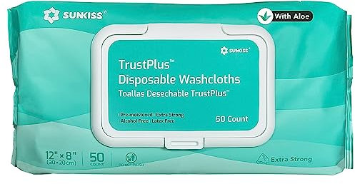 SUNKISS Trustplus Wet Wipes for Adult, Extra Thick 20 x 30 cm Body Cleaning Wipes with Aloe for Incontinence & Cleansing, Unscented, 50 Count