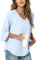 TAOHUADAO Womens Casual V-Neck Work Tunic Top for Leggings 3/4 Sleeve Chiffon Blouse Shirt 3X-Large, Light Blue