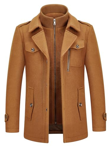 KUDORO Manteau Homme Mi-Long en Laine Chaud Hiver Trench Coat Classique | Parka Pardessus Caban Slim Fit Business Coup-Vent Revers Overcoat