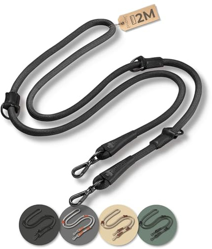 PiuPet® Guinzaglio per Cani | 2m | 3 Posizioni | Doppio | per Taglia Grande e Piccola | Addestramento (Nero)