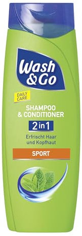 Wash & Go Shampooing et après-shampoing 2 en 1 pour le sport, 1 x 400 ml, soin quotidien des cheveux et du cuir chevelu rafraîchit les cheveux et le cuir chevelu