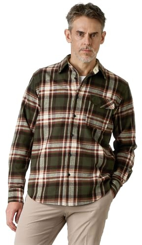 LAPASA Herren Hemd Langarm Baumwolle Flanellhemden, Langarmhemd Kariertes Freizeithemden Faschingskostüme Regular fit Männer Oberteile M138, Dunklgrün & Rot, M