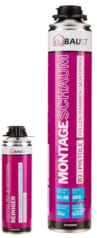 dubaust MSP24 Bauschaum Montageschaum Pistolenschaum 750ml Kombisets PU Dämmschaum hohe Schalldämmung Wärmedämmung Isolierend B2 (mit Reiniger PRS24 500ml, 1x 750ml)