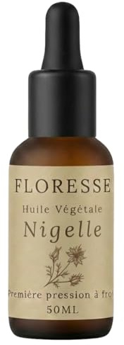 FLORESSE® Huile Végétale de Nigelle 50 ml – Soin Naturel Visage, Corps et Cheveux – Peaux à Imperfections et Cuir Chevelu – Vierge, Pure et Naturelle – Première Pression à Froid – Fabriquée en France