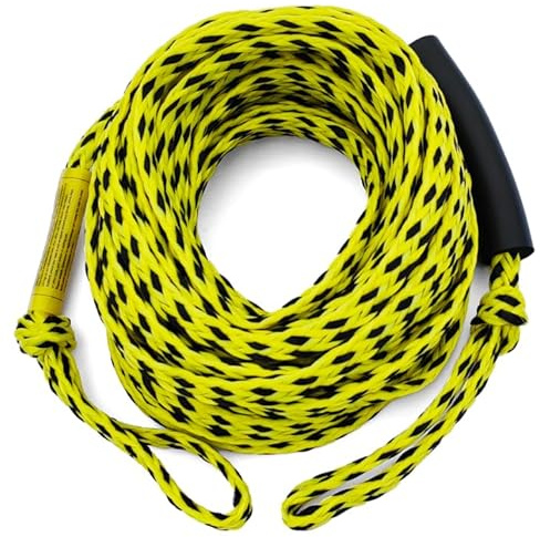 Boat Tow Rope for Tubes Boating, 3K 60FT 1-3 Riders Ski Skiing Heavy Duty Tube Thick Ropes with Floating Foam for Tubing Float Water Wakeboard Towable Tube Yellow and Black