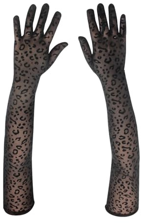 Miaija Tulle näthandskar personlighet nät långa leopardhandskar stretchiga armbågslängdshandskar för opera fest kostym bröllop maskerad tillbehör, flerfärgad, [INFERRED]