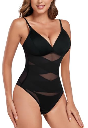 Tuopuda Women's Shaping Bodysuits Tummy Control Bodyshaper V Neck Seamless Waist Trainer Vest Sculpting Body Shaper Thong with Adjustable Straps