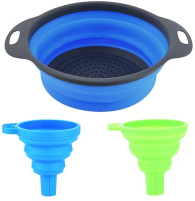 JCUGSBS Scolapasta in Silicone Pieghevole, Filtro Cestino Cucina con Manico,2 Pezzi Imbuto Pieghevole,Colander Setacci Pieghevole per Lavandino, Domestica, Campeggio, Frutta, Verdura