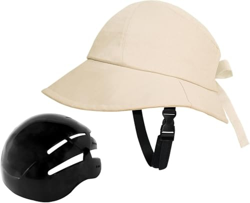 LIODFGLER Women Cycling Helmet for Sun Hat with Bike Helmet Fashion Breathable Sunscreen Head Protection Bicycle Helmet Hats (Khaki,one Size)