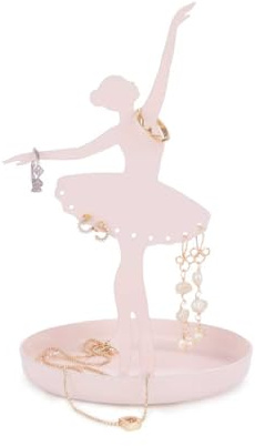 Balvi Porta anillos Ballerina Color rosa Soporte de joyas de silueta de bailarina Metal