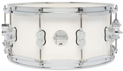 Pacific Drums Concept Maple Snare Drum, 35,6 cm x 16,5 cm, Pärlvit Lack | Har ett 10-lagers europeiskt lönnskal och högkvalitativ DW trumhårdvara