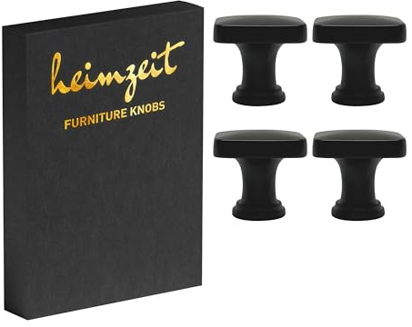 heimzeit Skåpknoppar Cube för Dörrar, Lådor och Byråer [4 Stycken, Kvadratisk] Färg: Svart, Stilren Design, Möbelknoppar med ett hål Handtag och Skruvar
