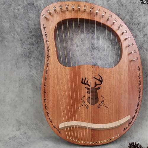 Harpa， Lättlärda lapharp-set med lådtyp, klassisk 19 stålsträngar, miniharpa, mahogny, snidade skalor(Deer A)