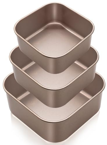 YuleNova Square Cake Tins 7/8/9 Inch Deep Square Cake Pans Non Stick Roasting Trays for Oven Baking Cheesecake, Pies, Cookies