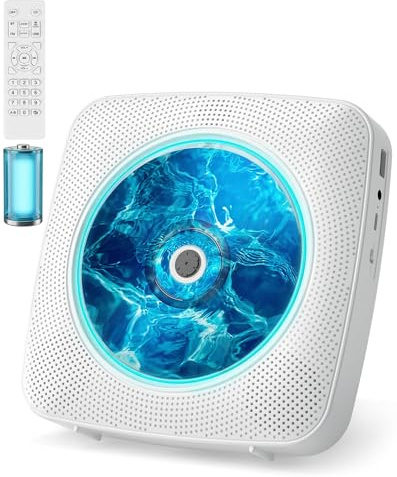 KOVCDVI Reproductor de CD portátil Bluetooth para el hogar con Altavoces, Mando a Distancia, Radio FM, Compatible con reproducción USB/AUX y Toma para Auriculares Blanco