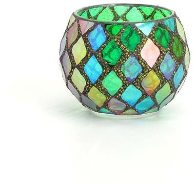 SLIAXINT Portavelas de Mosaico de Cristal Verde 8 X 10 cm, Vasos para Velas de Té, Portavelas Coloridos Y Románticos para la Mesa, Fiestas, Salón, Bodas Y Decoración del Hogar