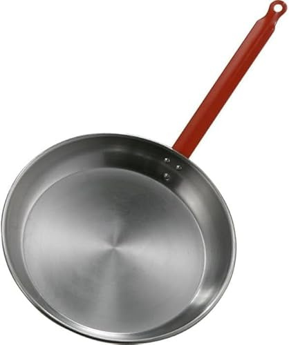 GREGORIOSTORE Padella in Ferro Spazzolato con Manico Rosso Ergonomico, Rotonda, per Spaghetti e Wok, Uso Professionale (36 cm)