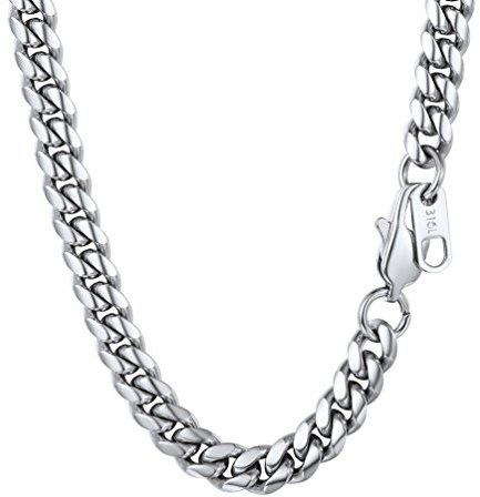 PROSTEEL Cadena Cubana Hombre Plata Collar Acero Inoxidable Plateado Cadenas de Eslabones Cubanos 6mm Ancho Joyas Hombres Mujeres 46cm