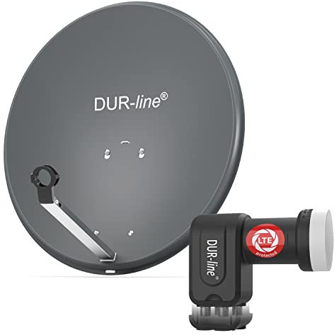 DUR-line MDA 60 Anthrazit - Digiatale 4 Teilnehmer Satellitenschüssel Komplett-Anlage mit +Ultra Quad - LNB [Camping, Astra 19,2°, DVB-S/S2, Full HD, 4K, 3D]