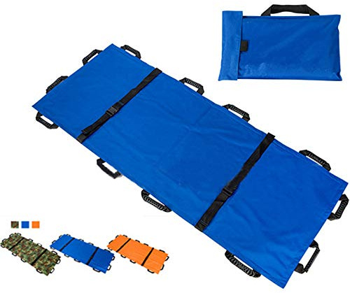 Jeamive Oxford Folding Stretcher with 12 Handles Waterproof Foldable Emergency Rescue Back Stretcher with Storage Bags for Hospital,Clinic, Home,Sports venues,Ambulance (Blue)