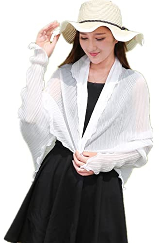 Châles Femme été Mousseline de Soie Écharpe de Plage Anti-UV Boléro Longue Plissé Foulard Respirant Étole Léger Veste de Sport Cardigan Douce Gilet pour Voyage Conduire Cadeau