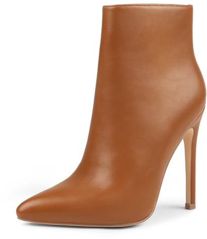 COLETER Women's Brown Ankle Boots Closed Pointed Toe Stilettos Autumn Dress Booties M-Brown 9 US