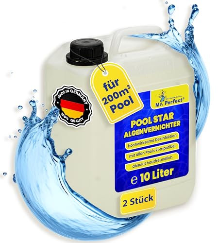 Mr. Perfect® Pool Star Poolreiniger, 2 x 10L - Pooldesinfektion Algenreiniger Algenentferner | Algenvernichter Pool | Flüssiges Algizid für Pool | Desinfizierendes Reinigungsmittel gegen Algen…