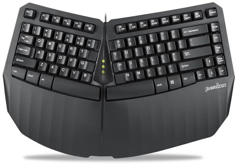 Perixx PERIBOARD-413B US, Mini Teclado Ergonómico Dividido con Cable USB – Diseño TKL - Negro - US Inglés (Negro con Cable)