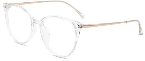 Firmoo Blaulicht Brille ohne Sehstärke Damen Herren, Runde Blaulichtfilter Computer Brille gegen Kopfschmerzen, Entspiegelt, UV-Schutz (Transparent-1)