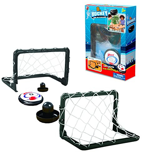 O2 Hockey - Table Top Hockey Game Set for Kids & Family. 2 Players Portable & Fast-Paced Fun Sport Game for Ages 3+ Boys & Girls. Electronic Air Puck, Strikers & Nets Included.