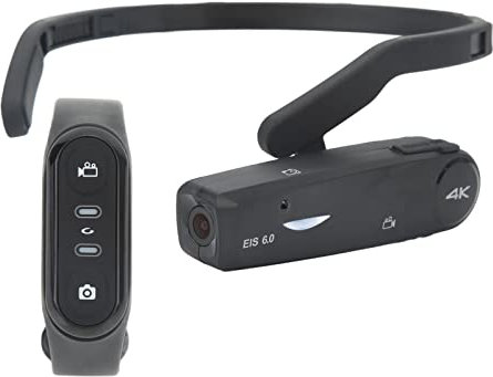 ASHATA Caméra Montée sur la Tête 4K FHD 1080P 60FPS, Caméscope Vidéo Portable Vlog Enregistreur, Stabilisation à 130 Degrés WiFi Mains Libres Webcam