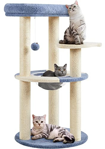 Yaheetech Kratzbaum, Ozean Design Katzenbaum Katzenkratzbaum, mit Plattform Raumkapsel Sisalstämme, Stabiler Kletterbaum für Katzen, Blau/Beige