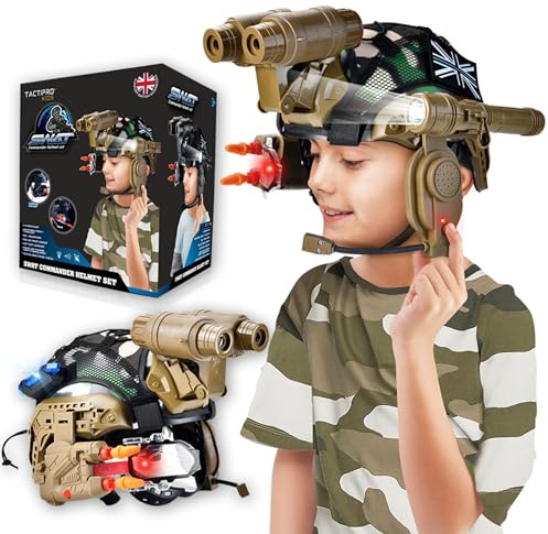 Tactipro Ensemble de soldat de police pour enfants avec casque SWAT comprenant une lampe torche amovible, une lunette LED mégaphone, un pistolet à fléchettes et 4 jumelles, pour des heures de plaisir