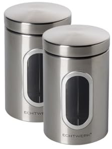 ECHTWERK Stilvolle Vorratsdosen 2er Set-brushed, Vorratsbehälter, Aufbewahrungsbox, Zur Aufbewahrung von Mehl/Zucker/Müsli/Tee, Metalldose mit luftdichtem Deckel und großem Sichtfenster