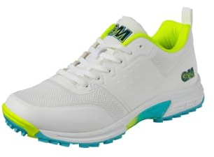Gunn & Moore GM Gummi Cricketskor | All Rounder | andningsbar lätt sömlös konstruerad stickad nätöverdel | 2-ton TPU yttersula | Finns i storlekar UK Junior 1-6 och UK 7-13, Vit fluro gul blå, 38 EU