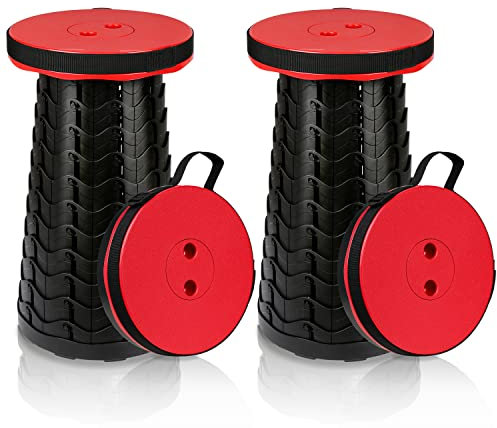 Cecaylie 2X Tragbarer Klapphocker, Kunststoff Teleskophocker Faltbar, Campinghocker für Outdoor Camping Angeln BBQ Drinnen Küche, Belastung 180kg (Rot)