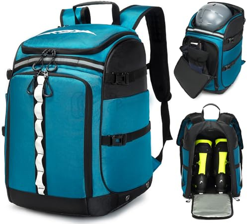FRETHIND Borsa per scarponi da sci con scomparto per casco, zaino da sci in nylon da 65 l, con borsa per casco, borsa da sci, per scarponi da sci, pattini da ghiaccio, pattini in linea, blu