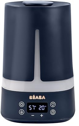 BÉABA, Umidificatore per bambini, 4L, 27 ore di autonomia, silenzioso, luce notturna a 7 colori e 3 livelli di luminosità, ugello a 360°, 2 modalità, schermo LED, timer, blu notte