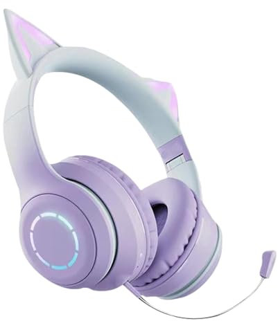 Sulxyi Wireless Cat Ear Headphones, Foldable Headset, Wireless Headphones, Cute Cat Ear Earphone, Bluetoooth Cat Ear Headphones, with RGB Lighting Stereo Sound Built-in Microphone for Girls