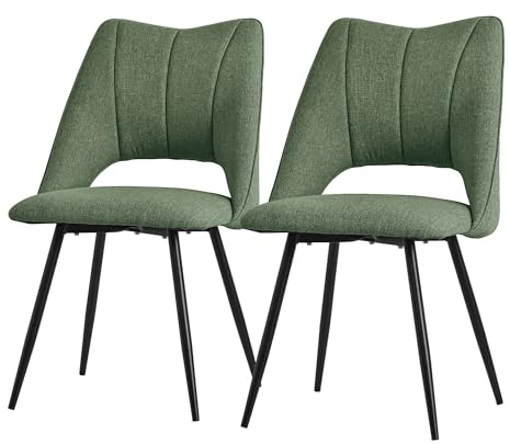 ML-Design matsalsstolar set om 2 gröna polyester klädd sits med svarta metallben köksstolar med ryggstöd sittmöbler för vardagsrum stoppade stolar för matrum kök och kontor stoppade fåtöljer
