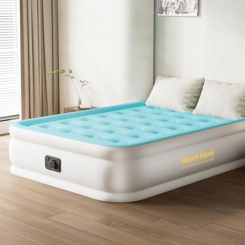 Air Mattress Full with Built in Pump, Plug-in Electric Pump Colchon Inflatable Air Bed, Blow Up Portable Mattress with Bag, Double Air Mattress for Rental Home, Camping and Guests.(18 Full, Blue)