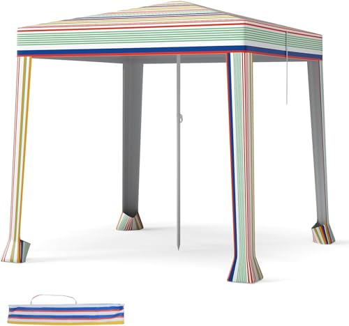 COSTWAY Sombrilla Playa Grande, 200 X 200 CM, Techo Ventilado, Protección Solar, Parasol Jardin Cuadrda con Bolsa De Transporte, 4 Sacos De Arena, Protección Solar Exterior (Colorido)