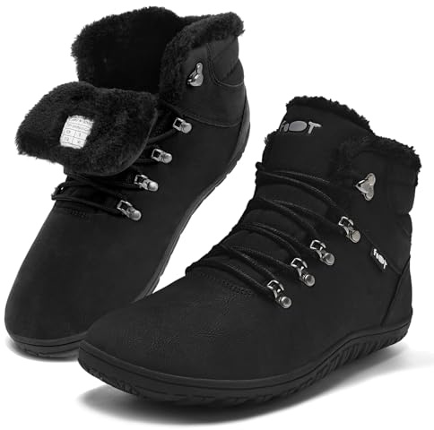 Schuvox Stivali Invernali Barefoot Uomo Donna Impermeabili Scarpe Inverno Stivaletti da Neve Calda Outdoor Sneakers Punta Larga Nero 38EU