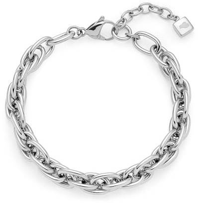 JEWELS BY LEONARDO armband sina, armsmycken av silverfärgat rostfritt stål, sammanflätade i varandra, täta kedjelänkar, 19–21,5 cm längd, smyckesgåva för kvinnor, 025385
